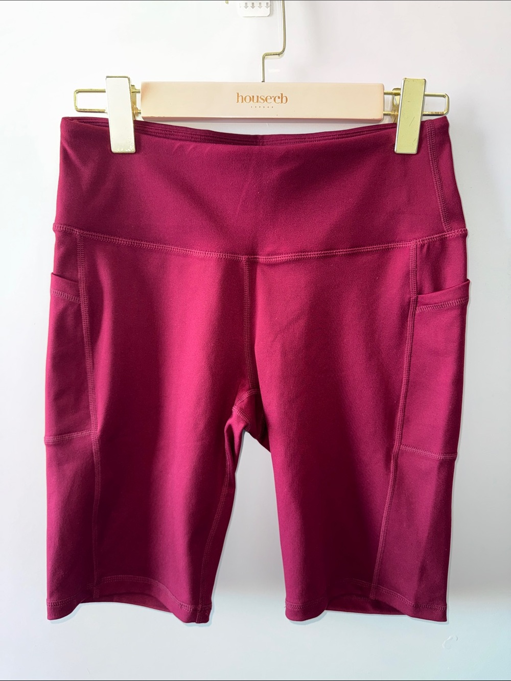 Women's High-Rise Pocket Bike Shorts in Berry